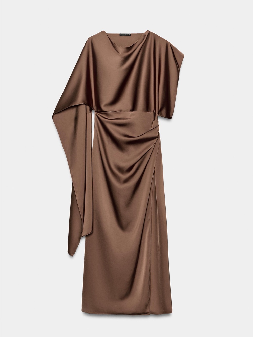 Zara One-Shoulder Satin Dress in Chocolate Brown